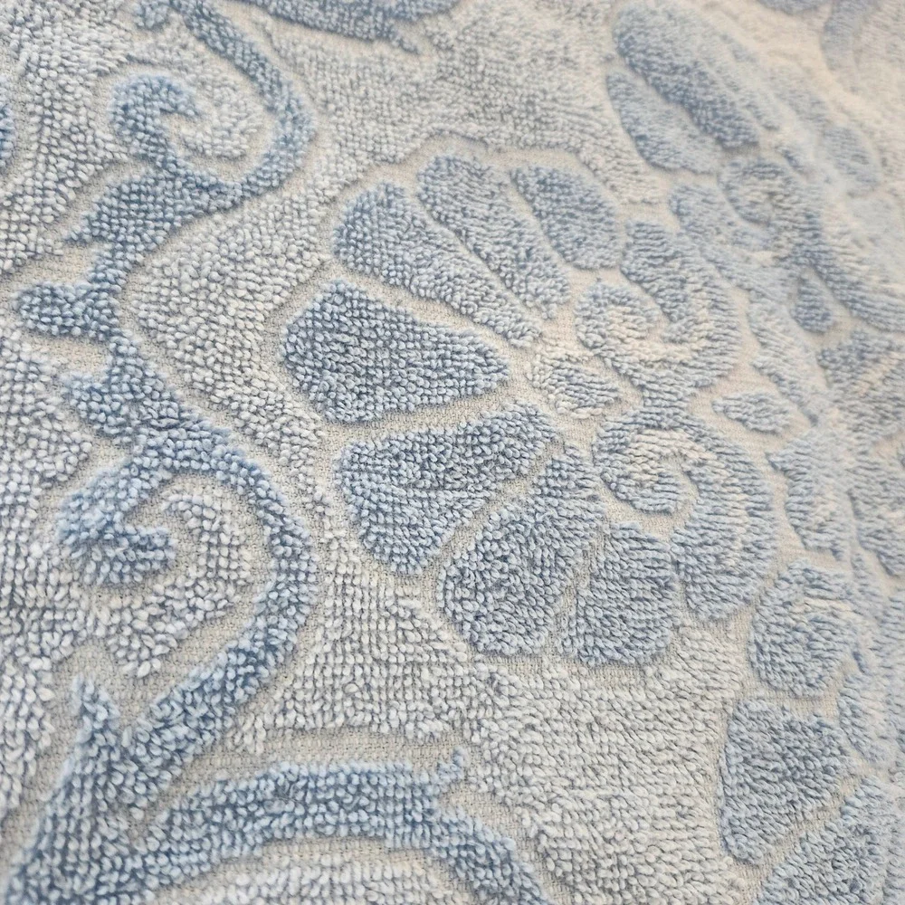 Vintage Fieldcrest Bath Towels Set of 2 Blue White Sculpted Fringed USA